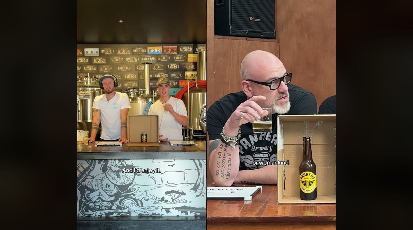 Two Guess the Beer episodes: two hosts at the Panhead brewery bar, and Beer Unc tasting blind beside a Panhead Pilsner
